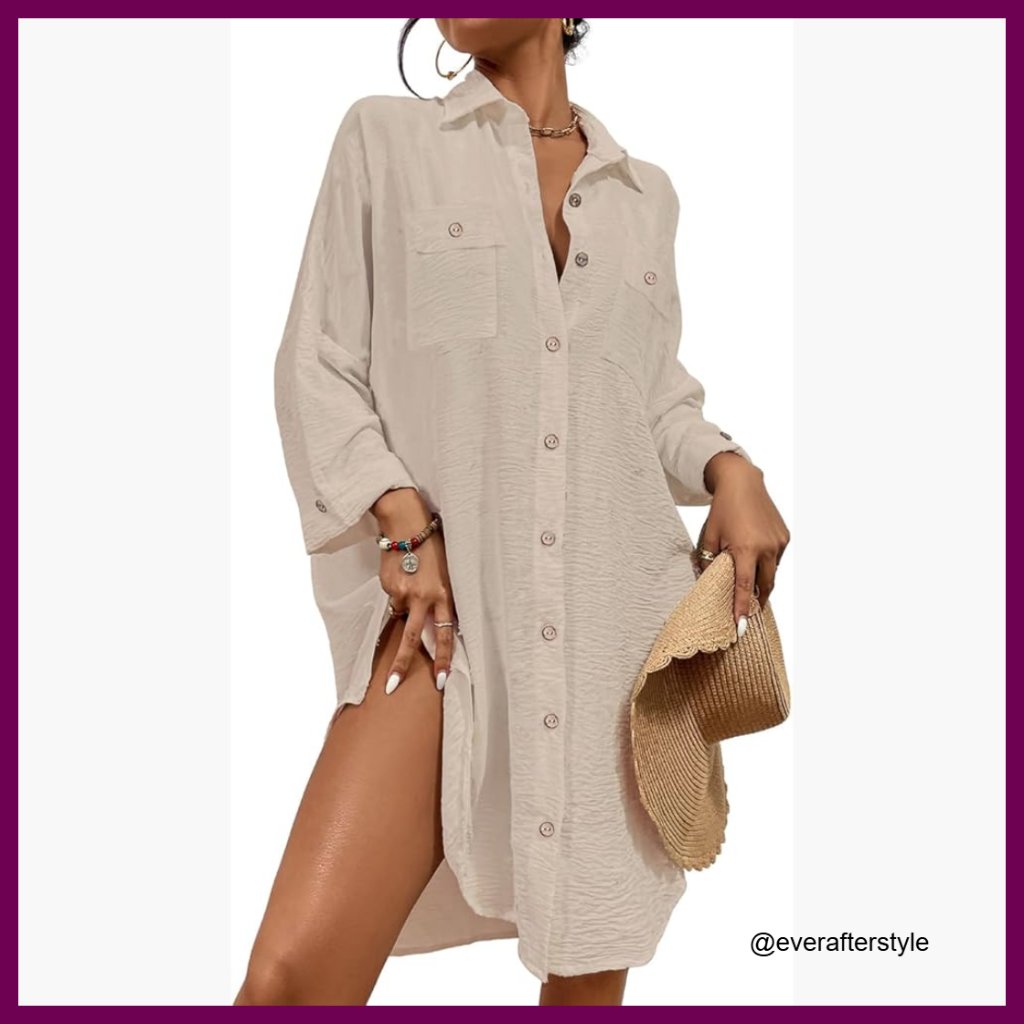 Modern Swimsuit Cover Up Blouse Button Down Shirt